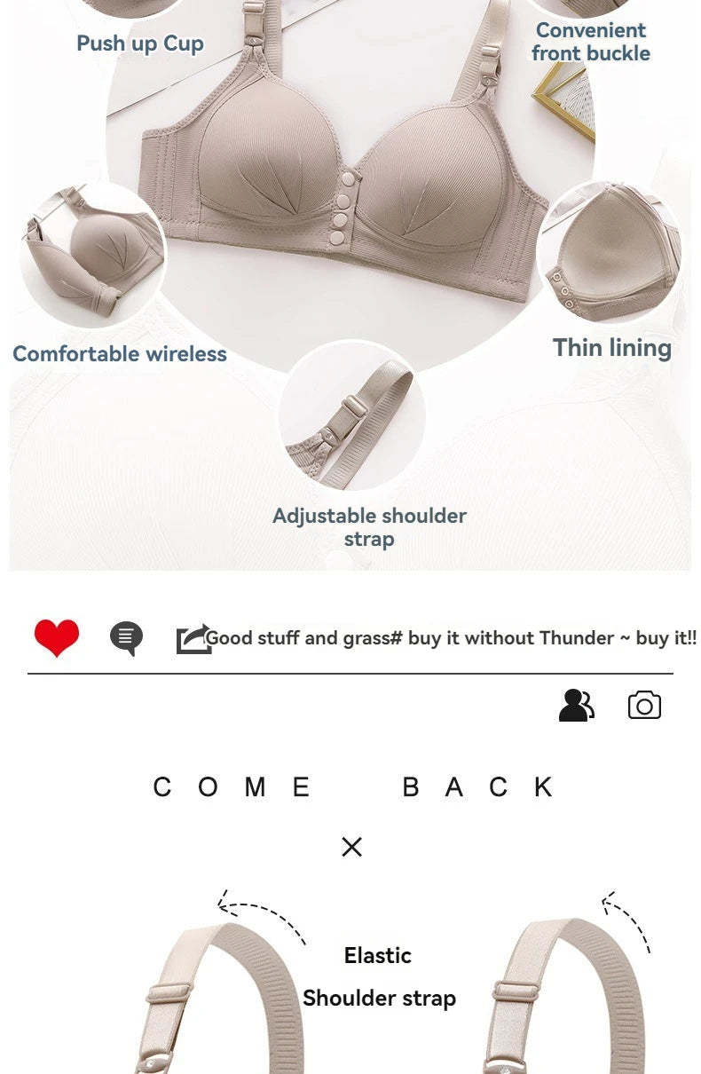 Front-Buckle Push-Up Bra — Adjustable, Breathable & Available in Plus Sizes