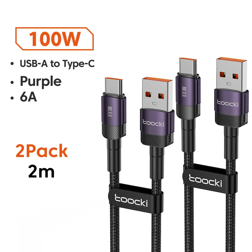 6A Speed. Braided Strength. Every Length. — Toocki USB-A to USB-C 6A 100W Fast Charging Cable | 0.25m to 3m, Huawei, Xiaomi, Samsung, OnePlus, 4 Colors