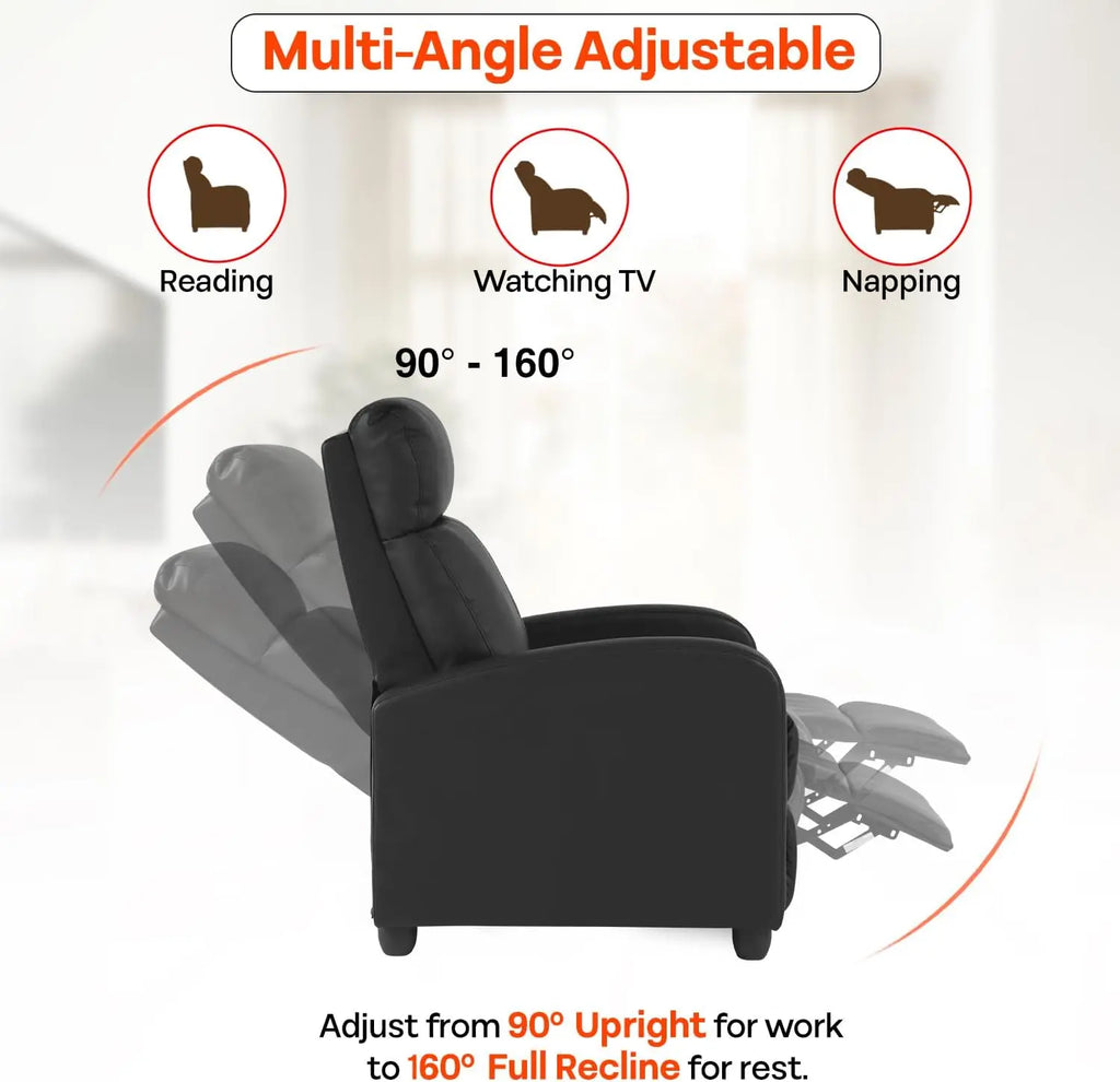 Massage Recliner Sofa with Lumbar Support — Black PU Leather