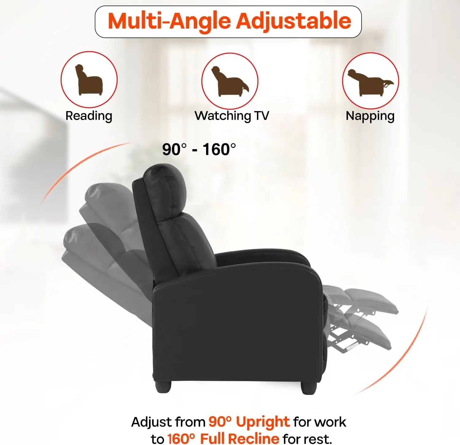 Massage Recliner Sofa with Lumbar Support — Black PU Leather