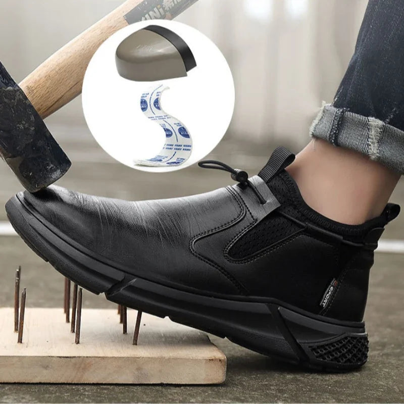 Men's Black Waterproof Metal-Toe Work Shoes