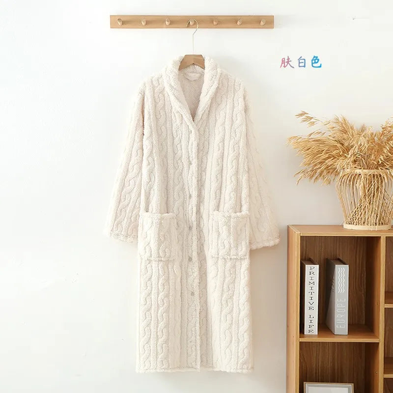 Women's Warm Flannel Bathrobe | Soft Long-Sleeve Fleece Dressing Gown