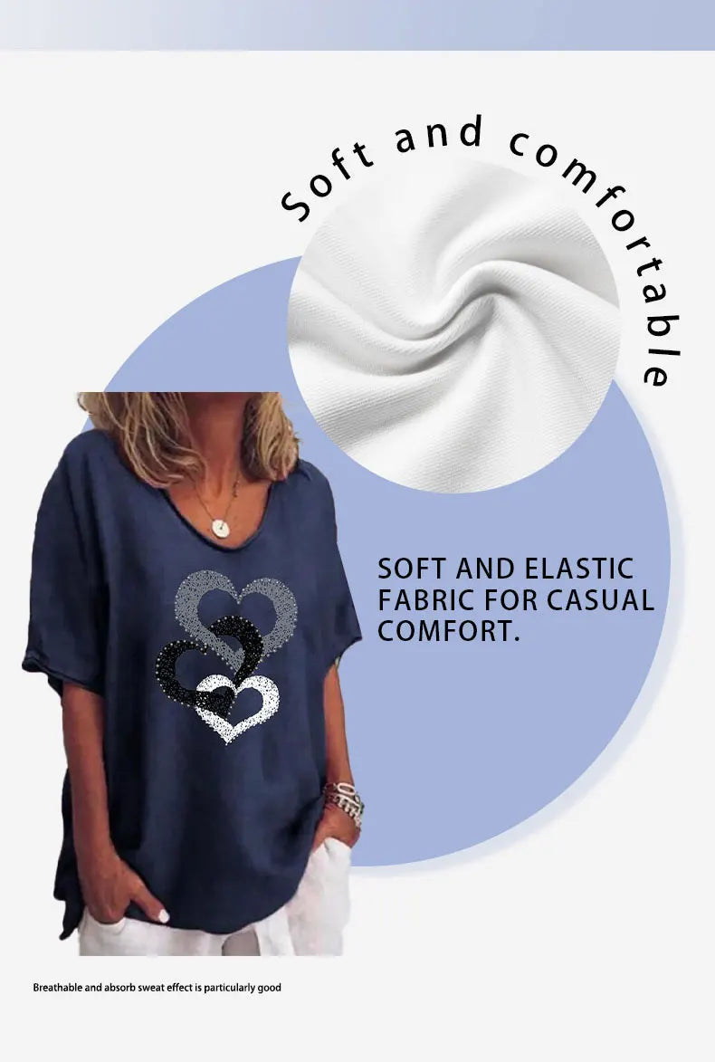 Women's 3D Flower Print V-Neck T-Shirt – Kawaii Oversized Summer Top & Blouse