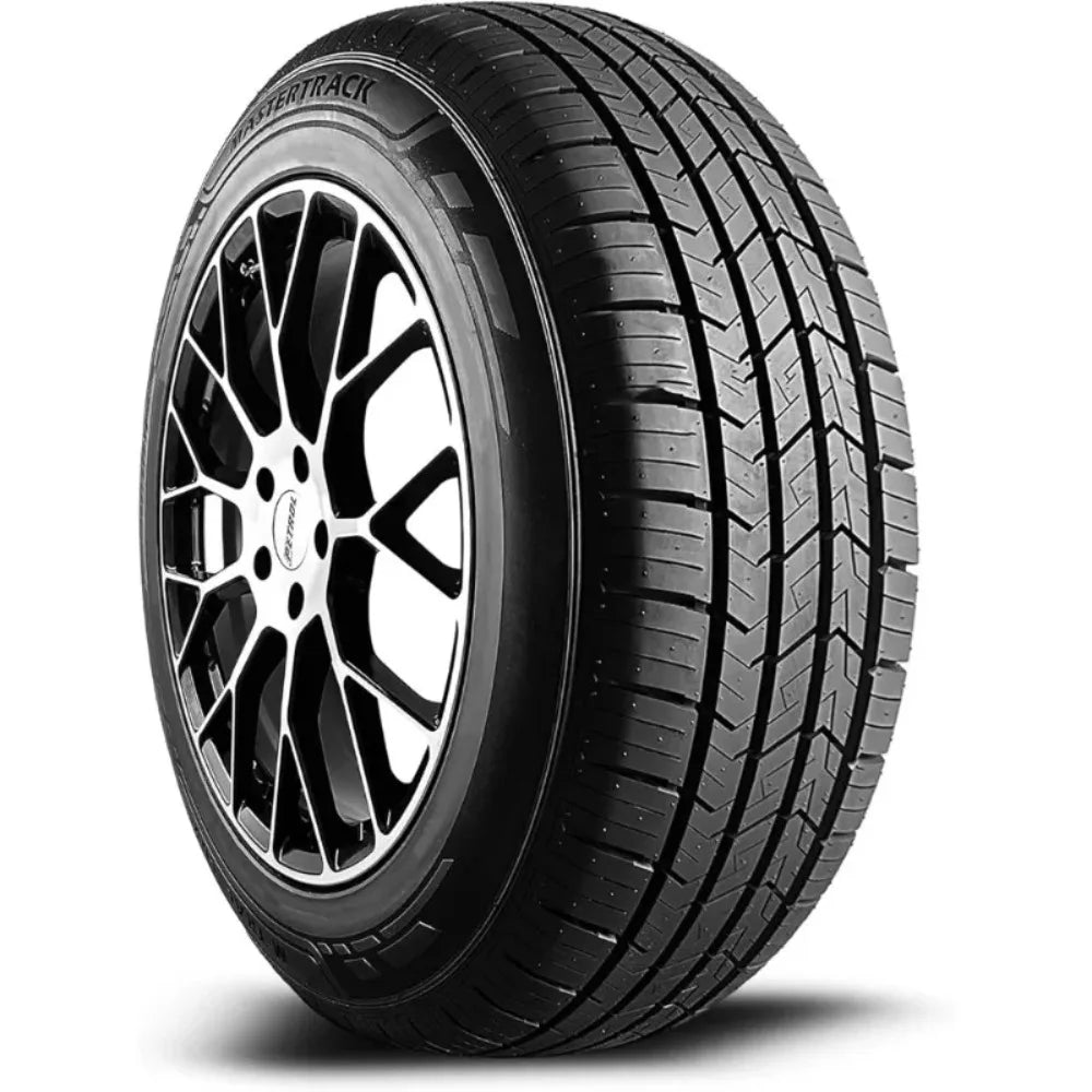 A black AllinTrack winter tire mounted on a multi-spoke silver and black alloy wheel, shown at a three-quarter angle on a white background.