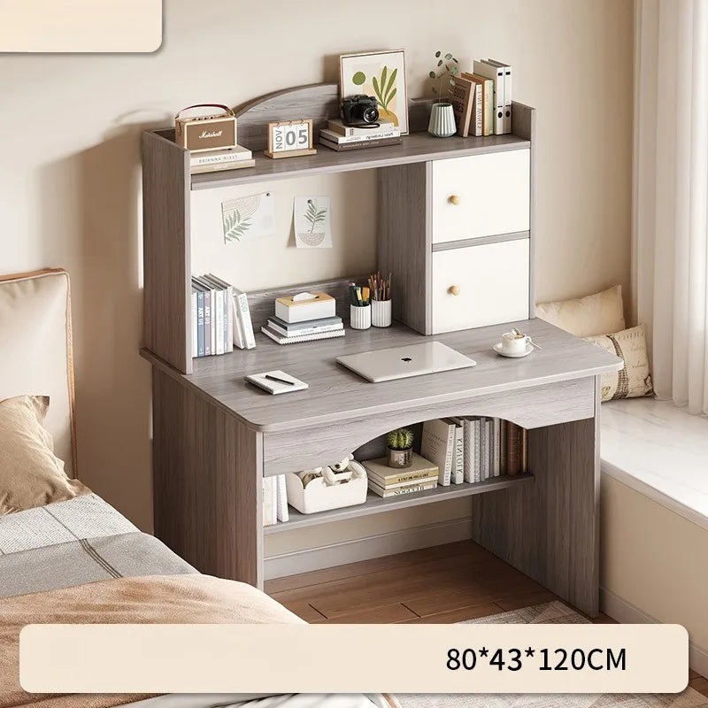 Home Desk with Integrated Bookcase — Student Study Table, Bedroom Dresser & Computer Desk with Storage