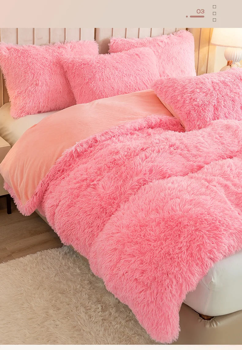 Plush Faux Fur Duvet Cover Set – Luxurious 3-Piece Bedding, 16 Colors & 10 Sizes