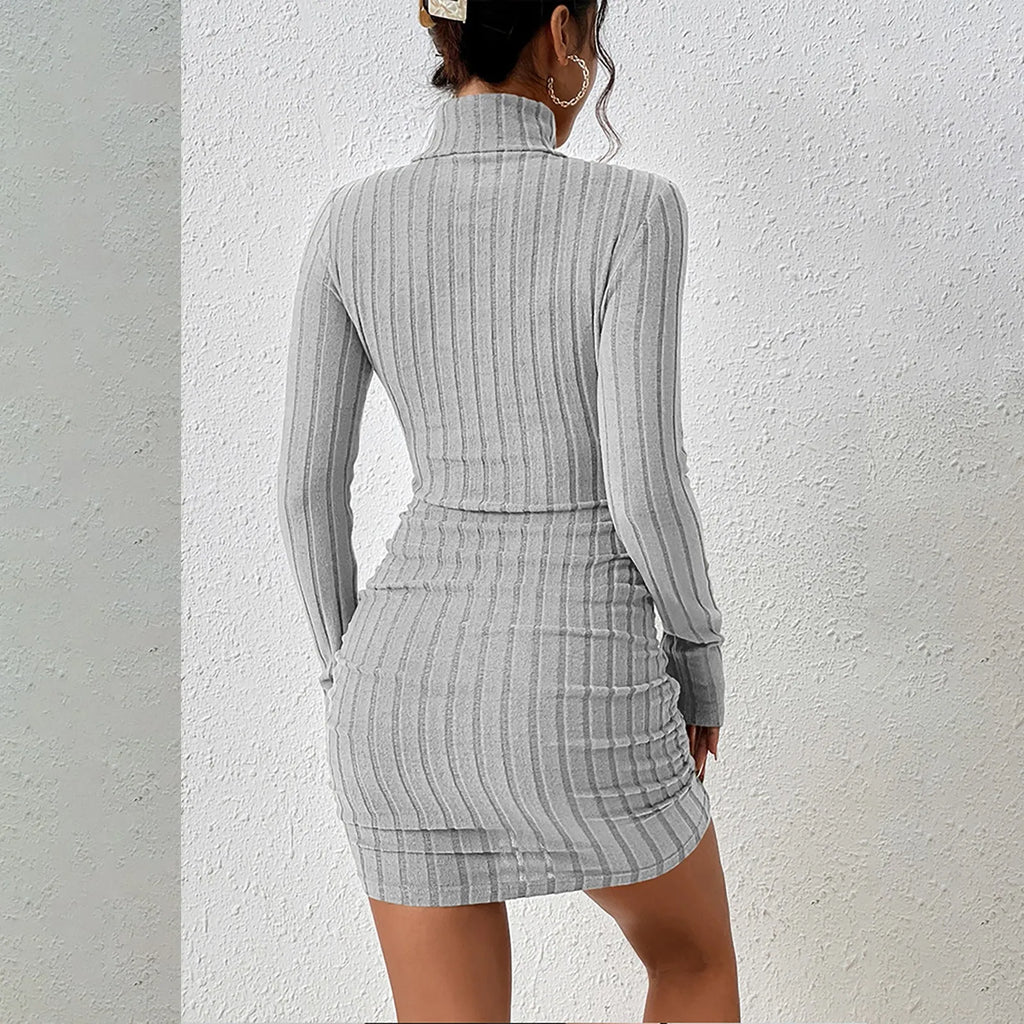 Knitted Turtleneck Bodycon Mini Dress — Slim Fit Party & Club Dress