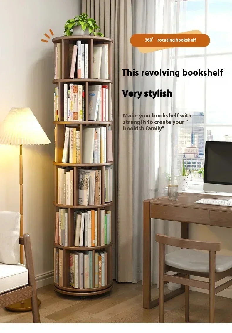 Vintage Rotating Bookcase – Compact Wooden Miniature House Display Shelf