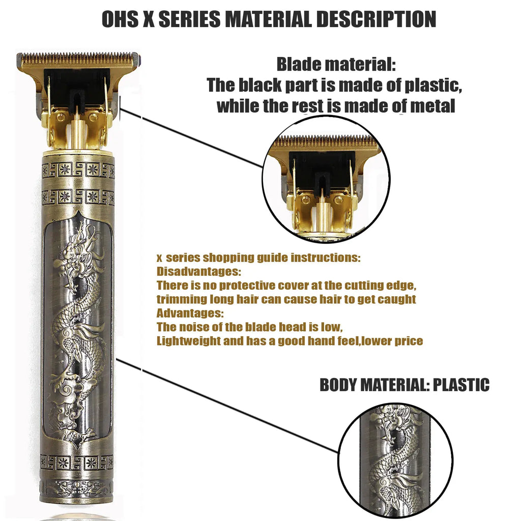 OHS Dragon Vintage T9 Professional Hair Clipper – Carving & Beard Trimmer, CE Certified
