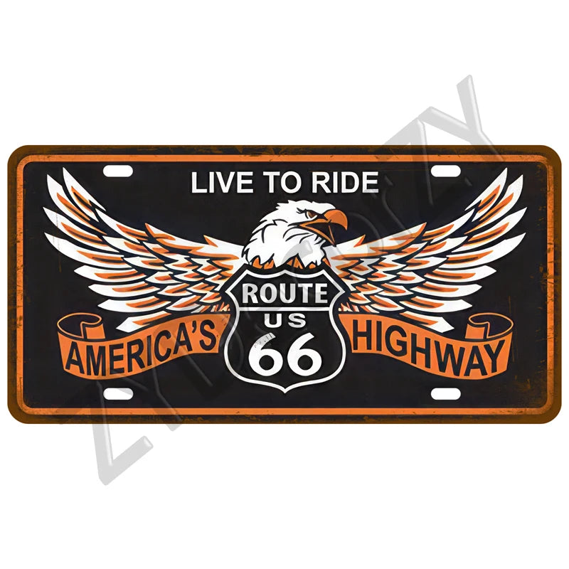 Route 66 Vintage Car Garage Tin Sign — Retro Wall Art Decor