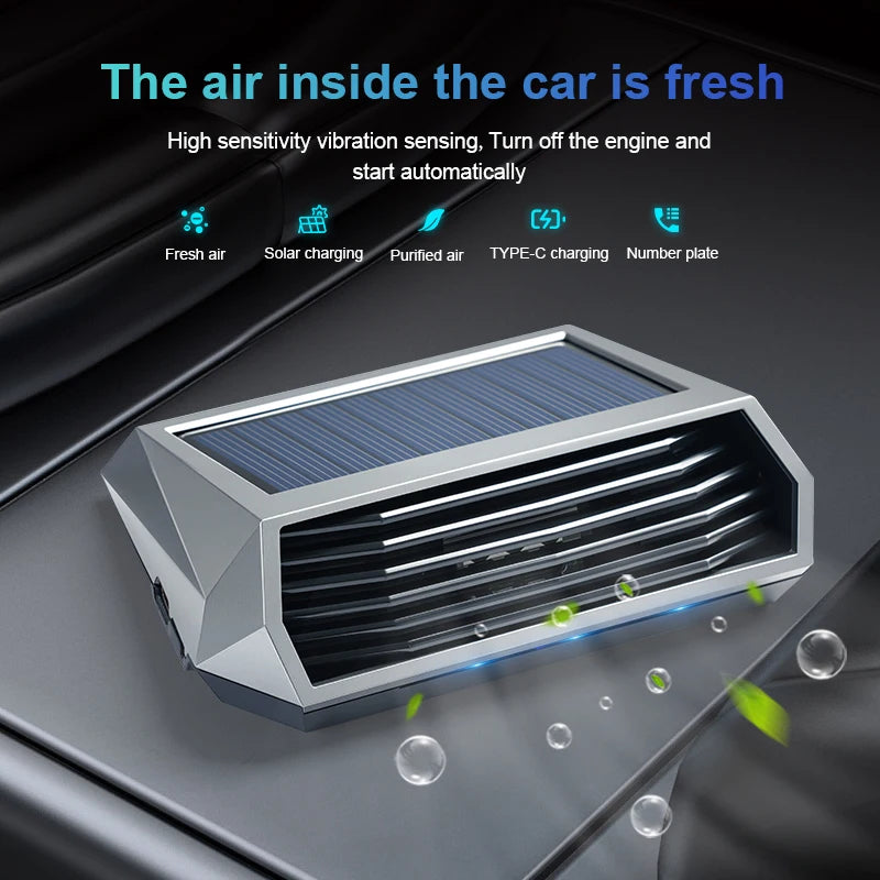 Solar and USB Car Ozone Generator, Dark Grey