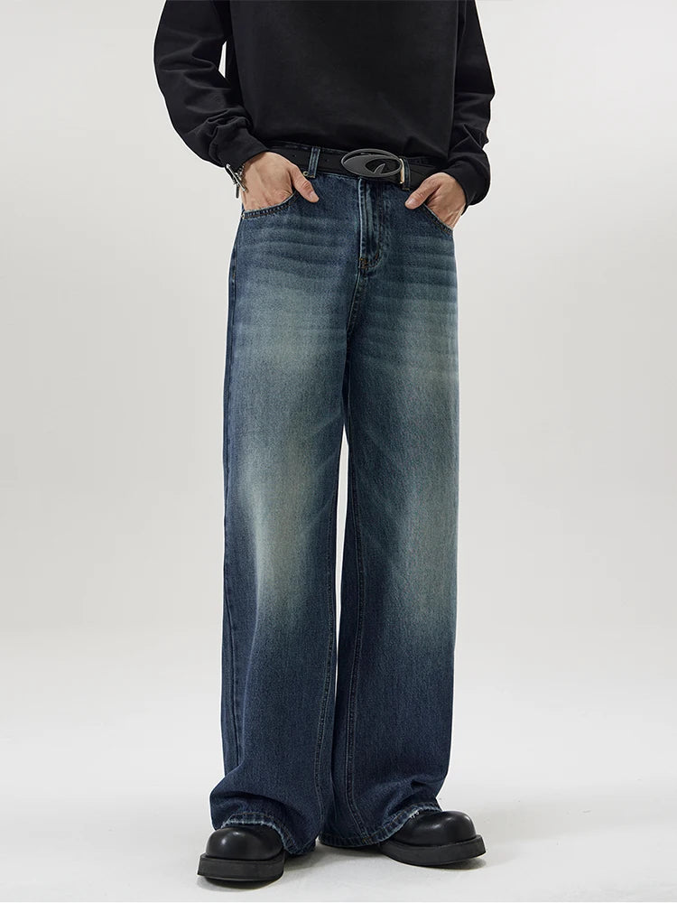 Men's Distressed Baggy Straight Jeans — Vintage Korean High Street Denim Pants