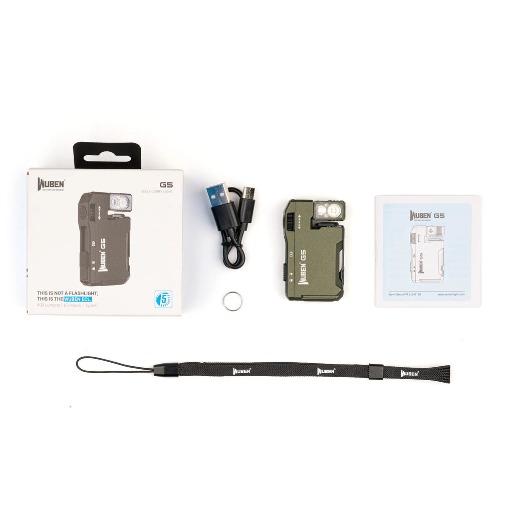 Wuben G5 EDC Pocket Flashlight – 400 Lumens, Dual Light Sources, RGB & USB-C Rechargeable