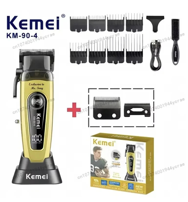 Kemei KM-90 Professional Hair Clipper Set – DLC Blade, Brushless Motor, 11,500 RPM, Cordless Barber Kit