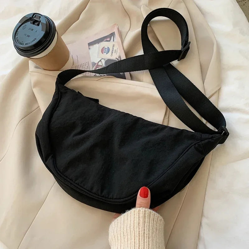 Nylon Dumpling Shoulder Bag – Large Capacity Women's Travel & Commuter Bag in Solid Colors