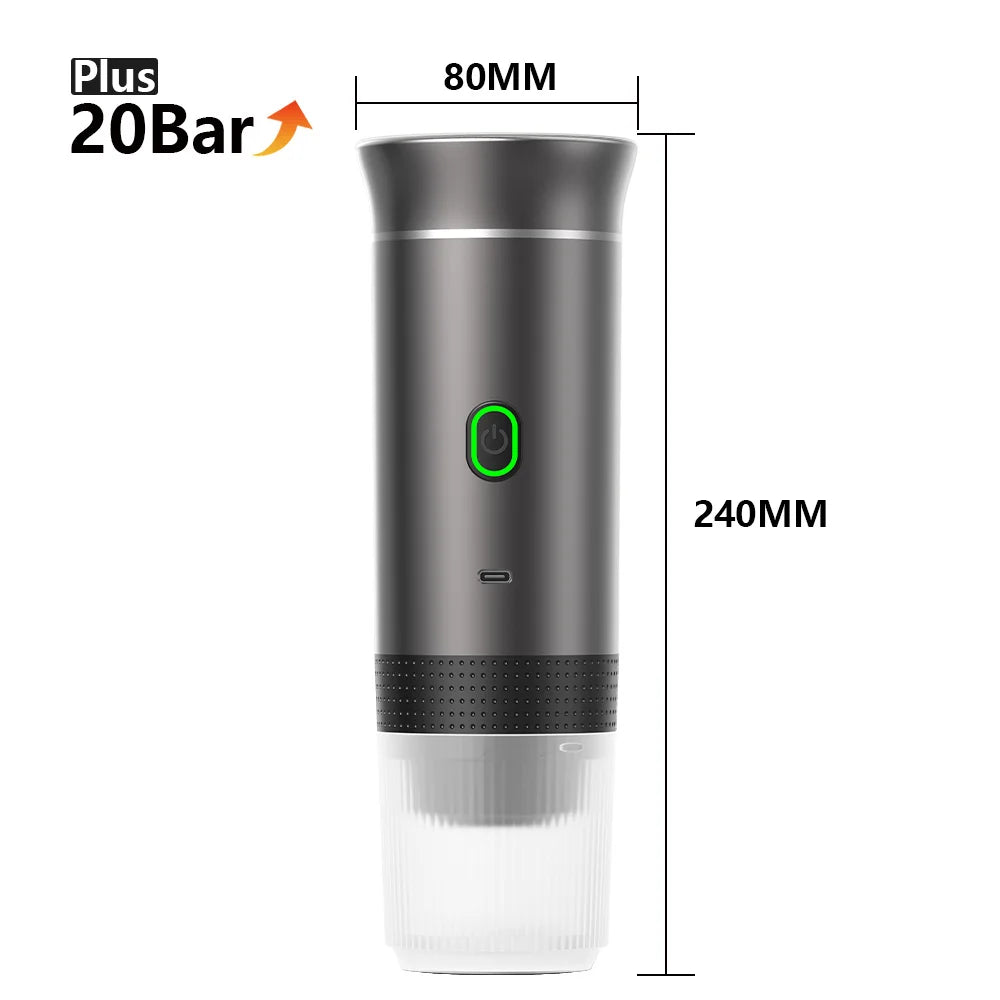 DENOKIN 3-in-1 Portable Espresso Coffee Machine — 20 Bar Pressure, USB-C Charging, Capsule & Ground Coffee Compatible for Travel, Car & Home