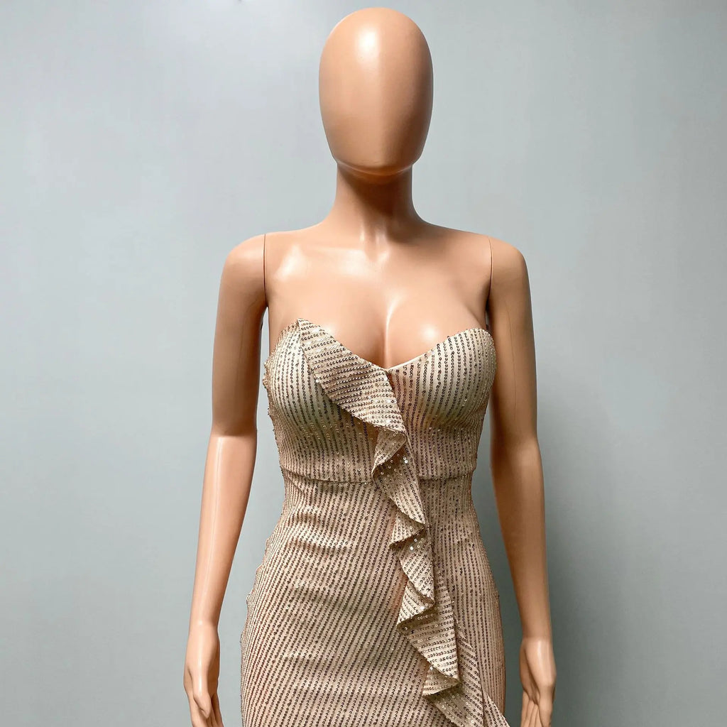 women's casual dresses for woman clothes Strapless sequined slit elegant party dresses evening summer birthday prom dress hwy739