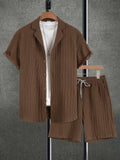 Men's Cuban Collar Shirt & Pleated Shorts 2-Piece Set – Textured Commuter Outfit