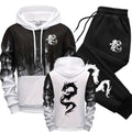 Men's Chinese Dragon Print Hooded Sweatshirt & Sweatpants Set – Autumn Winter Casual