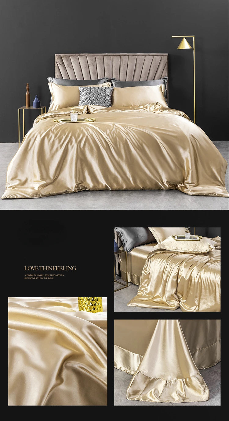 100% Pure Silk Bedding Set – 4-Piece Luxury Duvet Cover, Bedsheet & Pillowcases, Twin to King
