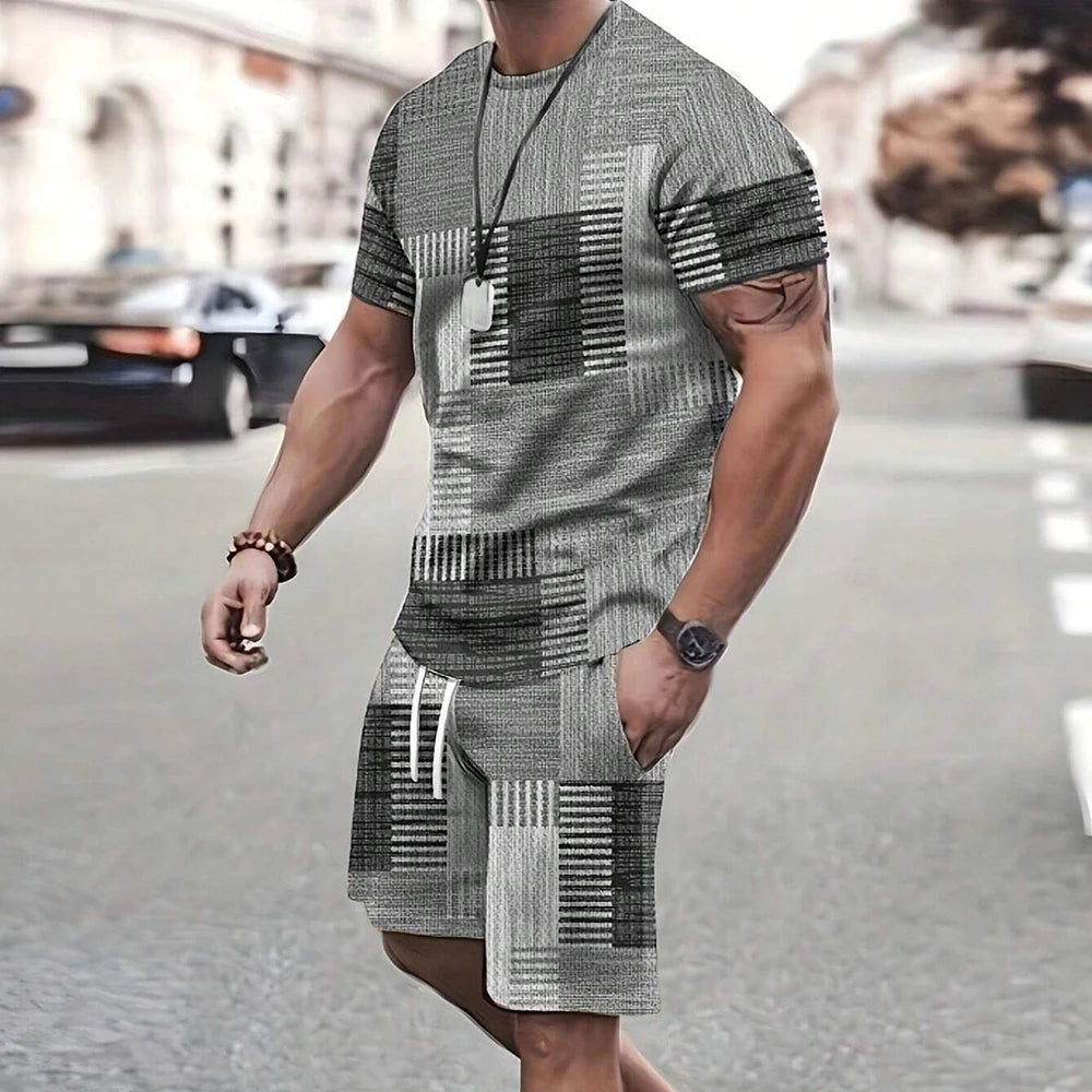 Men's Retro Short Sleeve T-Shirt & Shorts Set – Cool Breathable Casual Summer 2-Piece