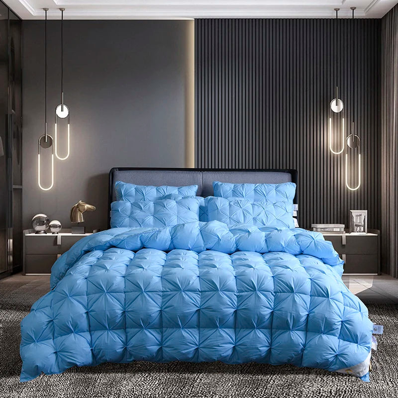 White Goose Down Duvet – Thick Winter Comforter with 3D Pinch Pleat Design, Twin to King