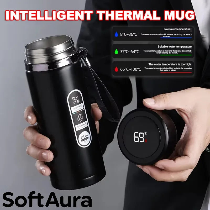 Stainless Steel Thermos Bottle with LED Temperature Display – 500ml–1L Vacuum Flask