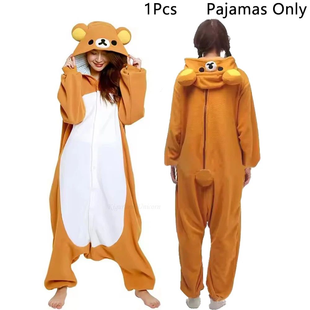 Adult Rilakkuma Kigurumi Onesie Pajamas | Cartoon Bear Anime Jumpsuit Sleepwear