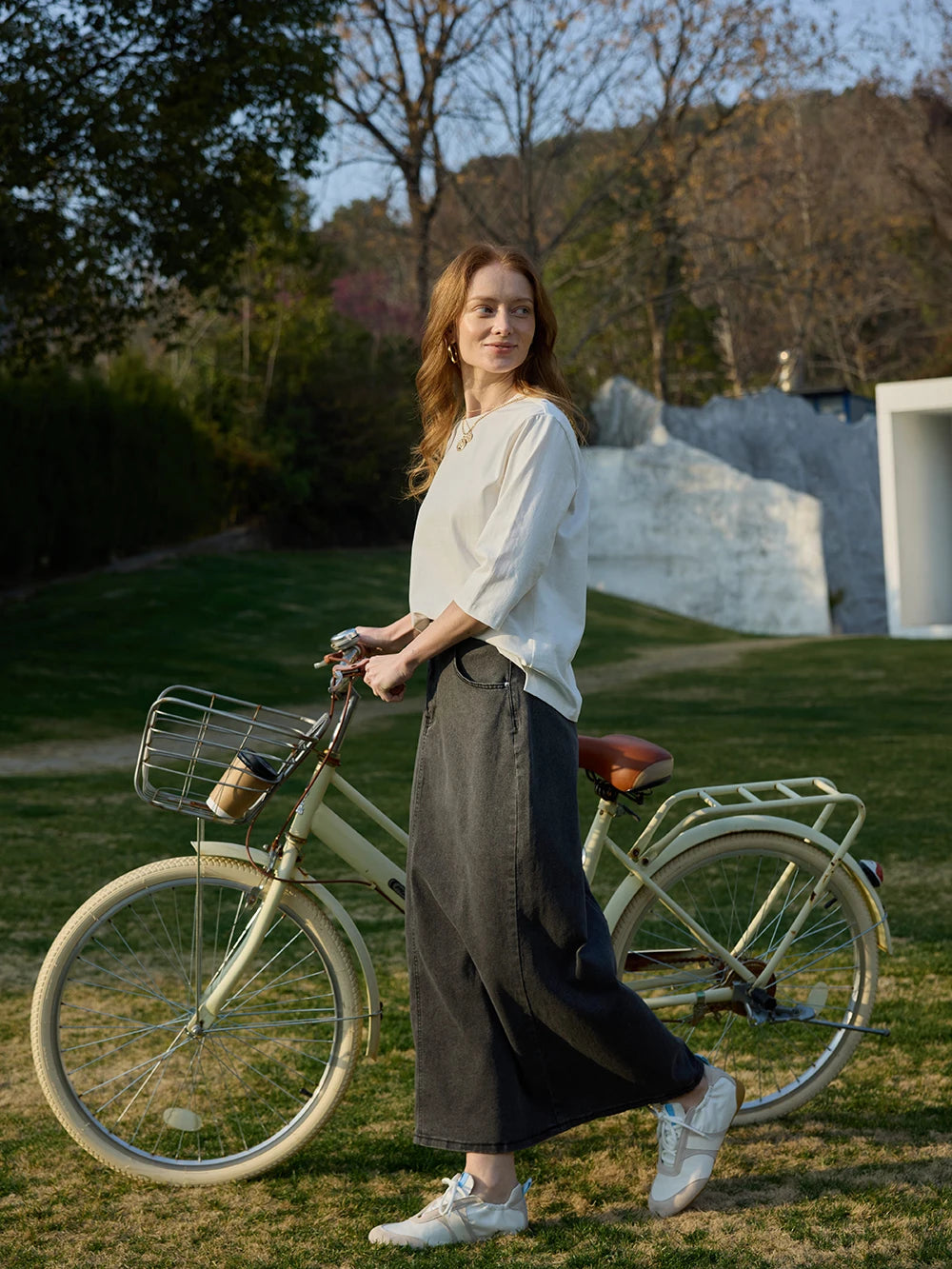 Women's Cotton Denim Skirt – Elegant Stripe & Solid A-Line Jean Skirt 2026