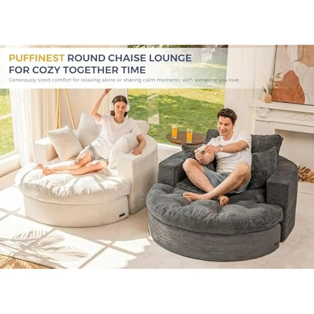 Oversized Round Chaise Lounge with Detachable Ottoman
