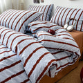 Pink Striped Duvet Cover Set – 3-Piece Soft Washed Cotton Bedding for Girls, 150x200cm