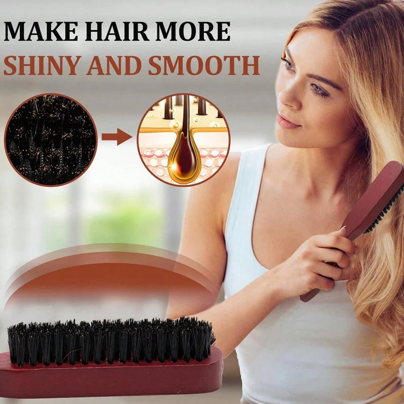Premium Bristle Hairbrush with Wooden Handle – Frizz Reducer & Scalp Massage Brush