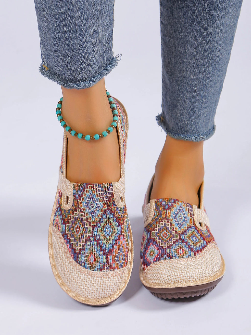 Women's Ethnic-Style Slip-On Flats – Soft Sole Anti-Slip Casual Shoes