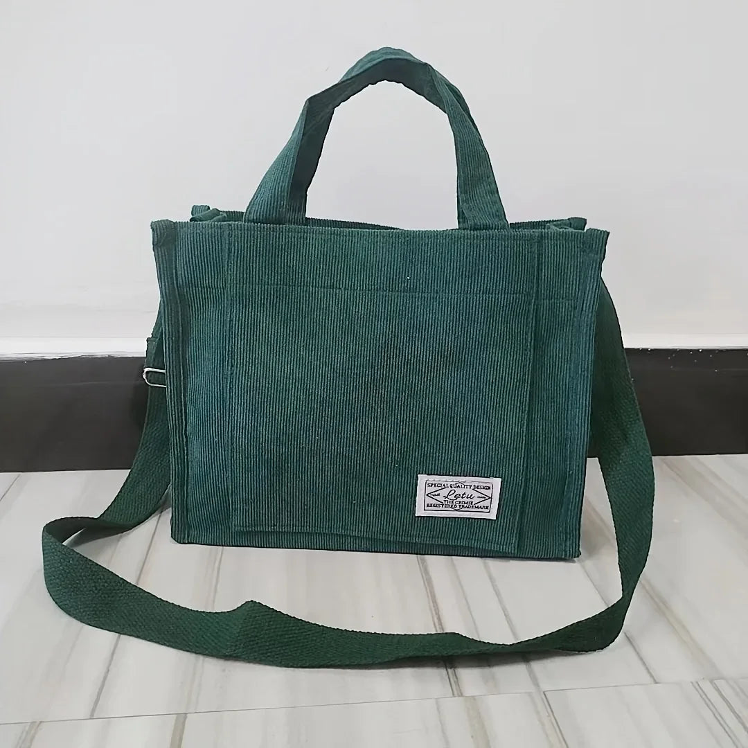 Vintage Corduroy Crossbody Tote Bag – Retro Casual Shoulder Purse for Women