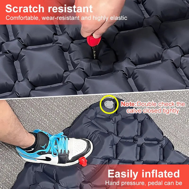 Outdoor Camping Inflatable Mattress with Pillow – Ultralight Air Mat with Built-In Pump for Hiking