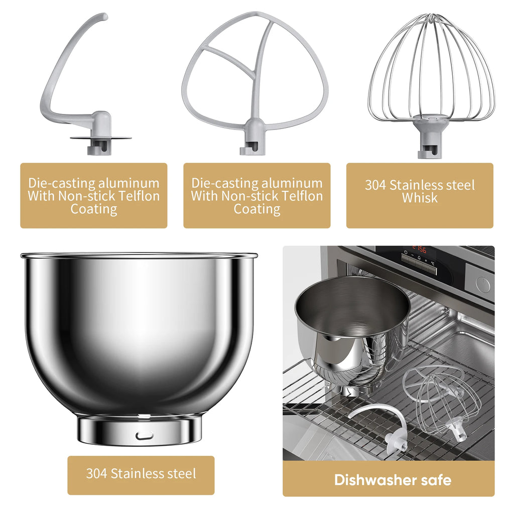 BioloMix 1200W Kitchen Stand Mixer – 11-Speed DC Motor, OLED Display, Dough Hook & Whisk Included