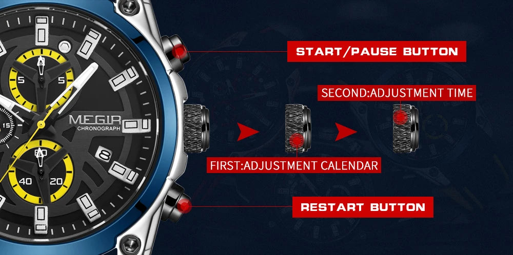 MEGIR Men's Military Sport Watch | Waterproof Luminous Blue Silicone Strap Luxury Wristwatch