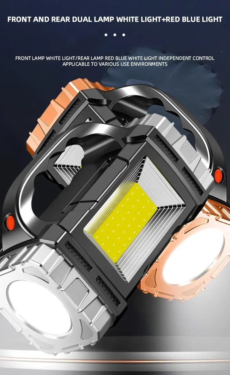 USB + Solar Rechargeable COB LED Flashlight – Powerful Outdoor Camping Torch & Portable Power Bank Searchlight