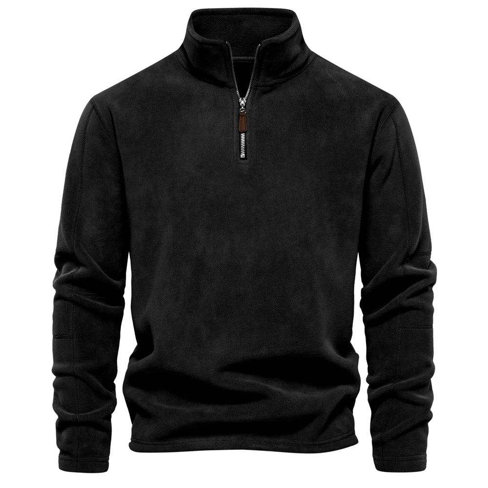 Men's Zip Neck Fleece Pullover Sweatshirt — Quarter-Zip Warm Layering Top