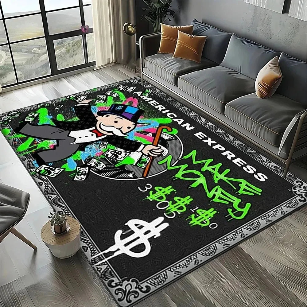 Monopoly Dollar Cartoon Area Rug – Non-Slip Entryway Mat for Living Room, Bedroom & Kids Decor