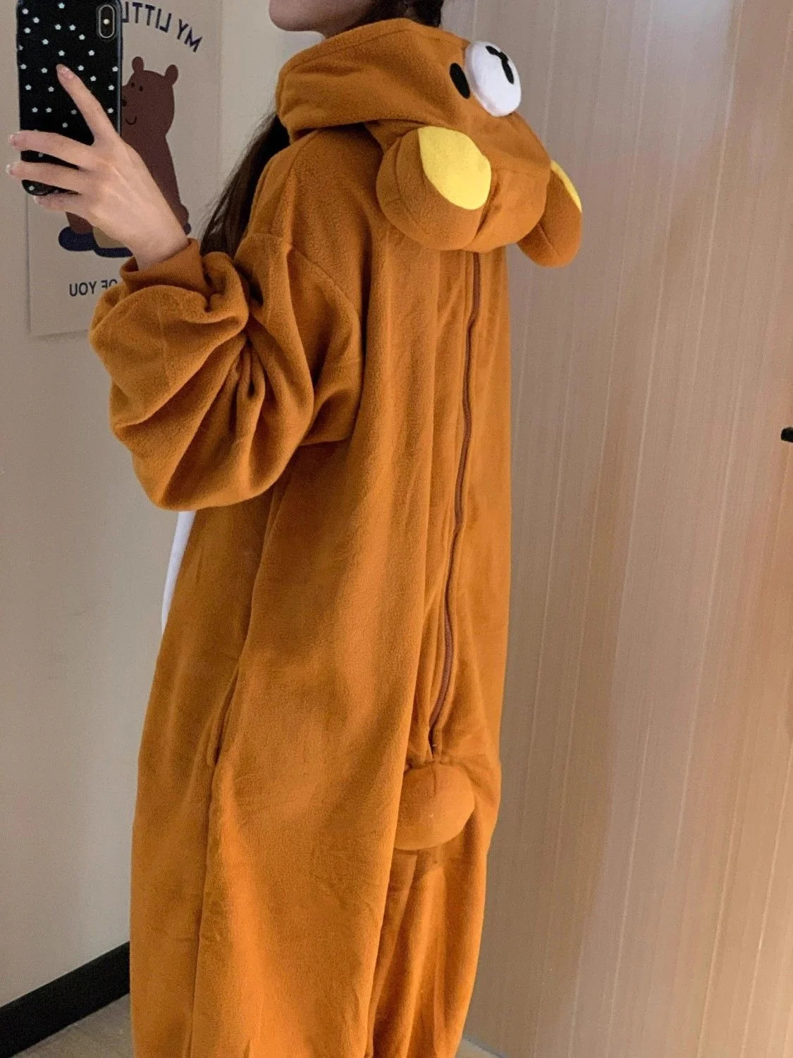 Women's Rilakkuma Bear Hooded Onesie Pajamas | Warm Cartoon Fleece Jumpsuit