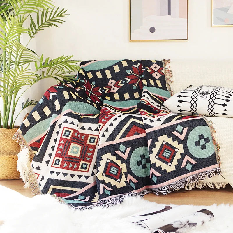 Bohemian Plaid Blanket for Sofa bed Decorative Blankets Outdoor Camping Picnic Blanket Boho Sofa cover throw Blanket With Tassel