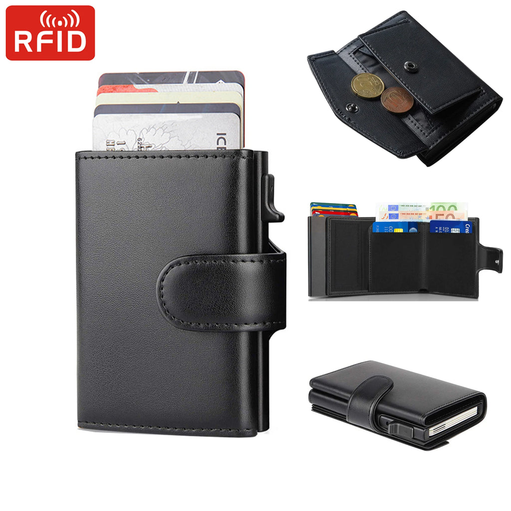 RFID Microfiber Leather Men's Trifold Wallet – Slim Card Holder with Coin Pocket