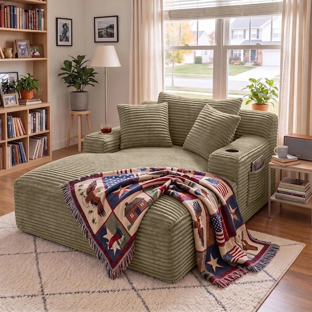 66-Inch Corduroy Chaise Lounge with 3 Pillows