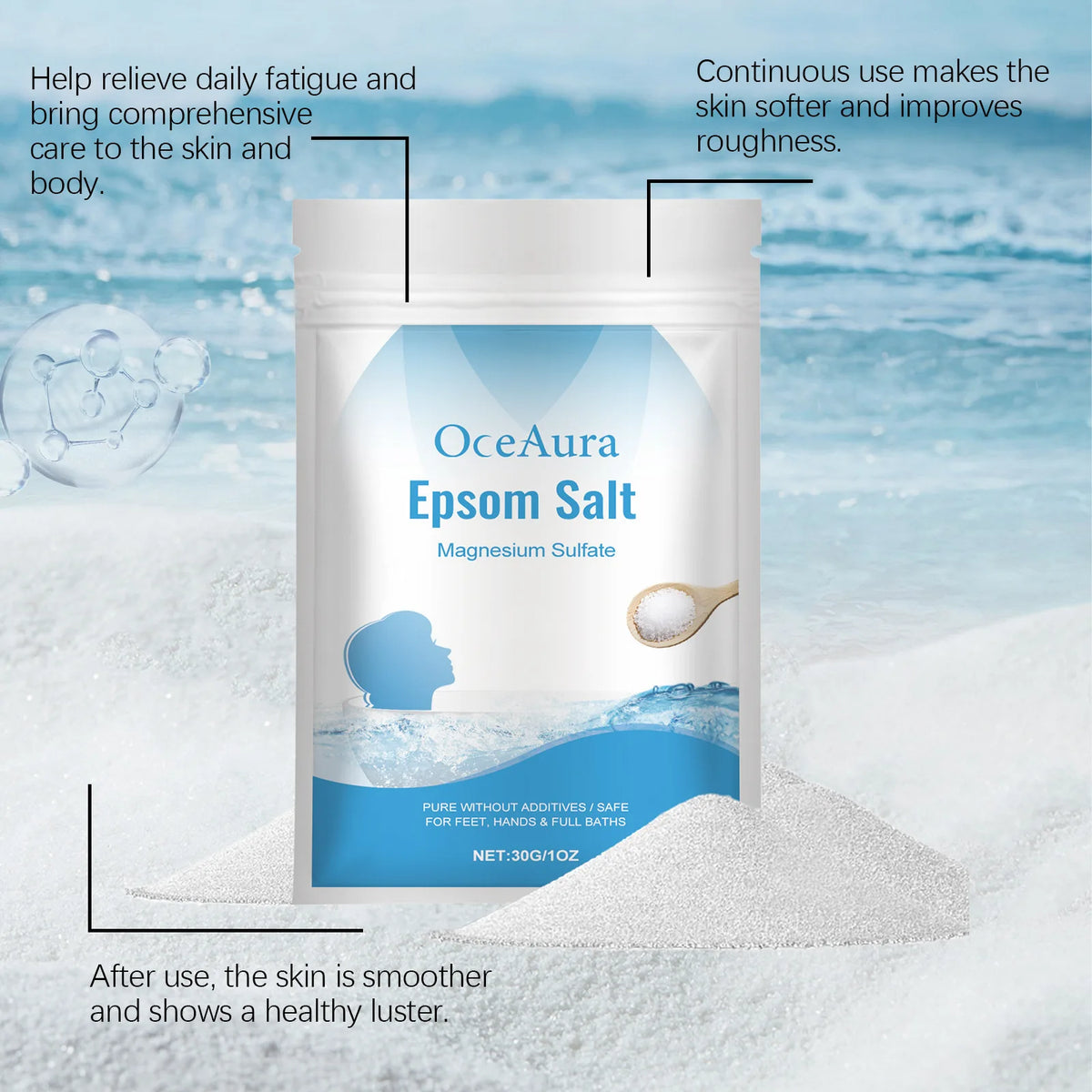 OceAura Epsom Salt Bath Soak – Stress Relief, Deep Cleansing & Moisturizing