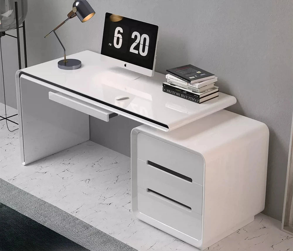 Modern Office Computer Desk with Cabinet & Keyboard Shelf — MDF Writing Workstation