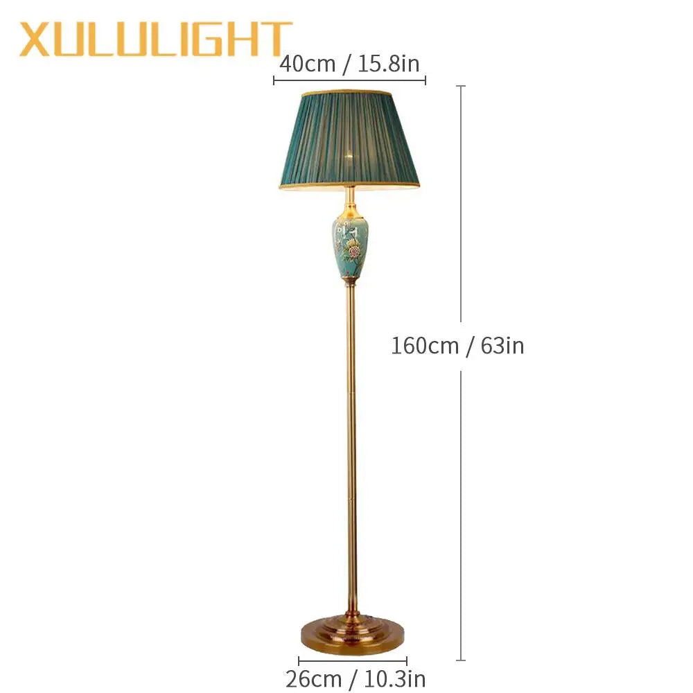 Ceramic Floor Lamp – Fabric Shade & LED Lighting