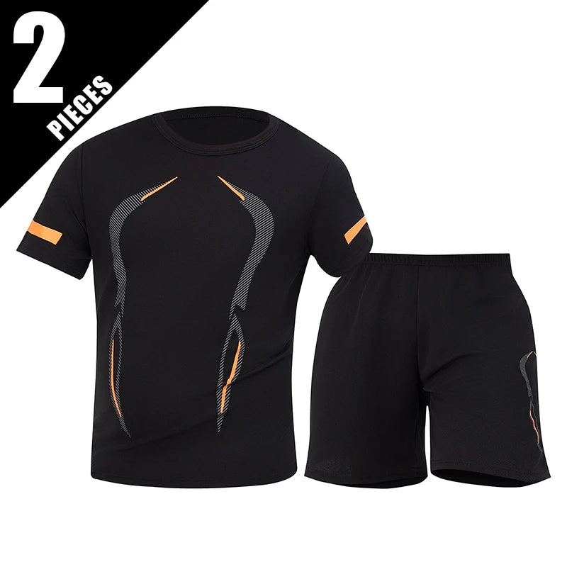 Men's Quick-Dry Short Sleeve & Shorts Set – Plus Size Leisure Running Fitness 2–6 Piece