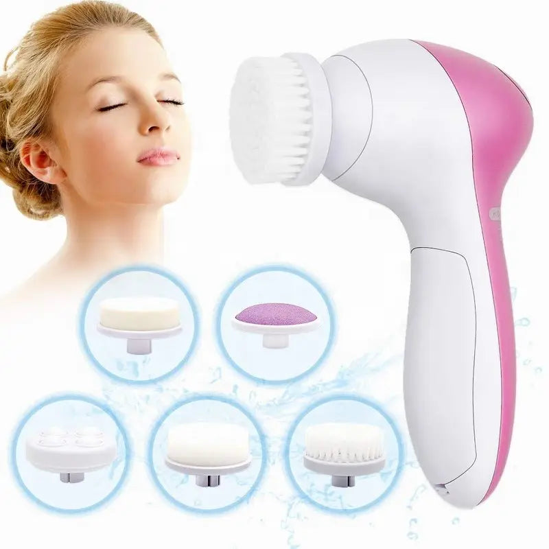 5-in-1 Electric Facial Cleansing Brush – Face Wash Machine with Spa Massager, Blackhead Cleaner & Skin Care Tools