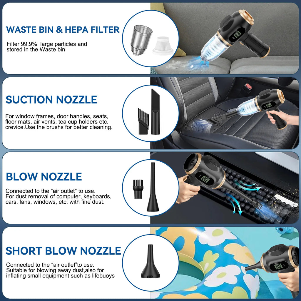 Wireless Car Vacuum Cleaner — Portable Cordless ABS Handheld Vacuum for Car & Home